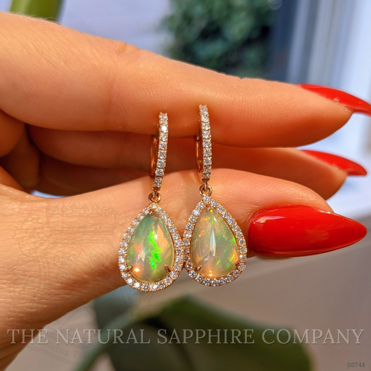 3.37 Ct.Tw. Opal Natural Diamond Halo Earrings, 14K Rose Gold