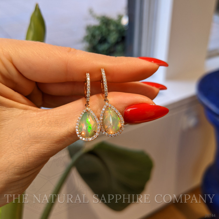 3.37 Ct.Tw. Opal Natural Diamond Halo Earrings, 14K Rose Gold