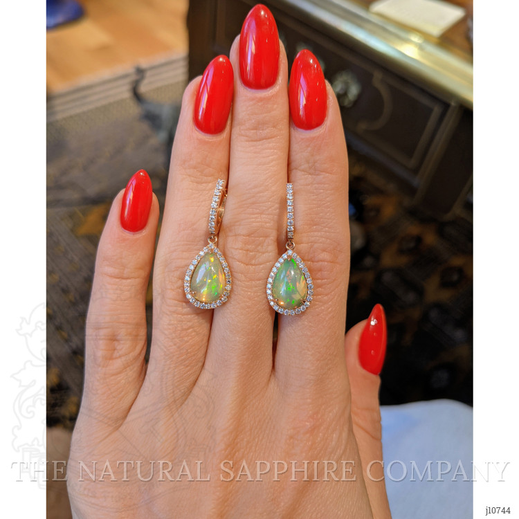 3.37 Ct.Tw. Opal Natural Diamond Halo Earrings, 14K Rose Gold