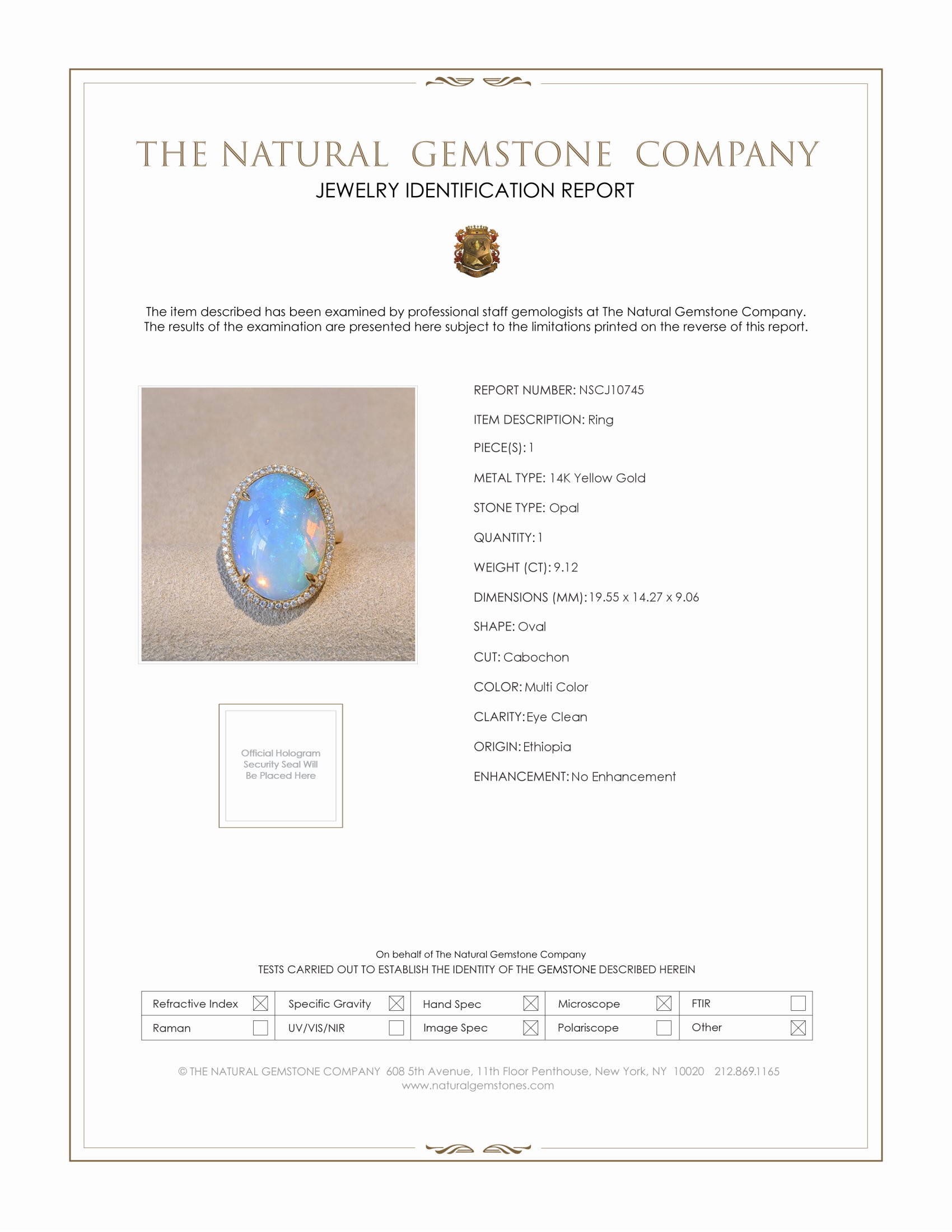 9.12 Ct. Opal Natural Diamond Antique Style Ring, 14K Yellow Gold