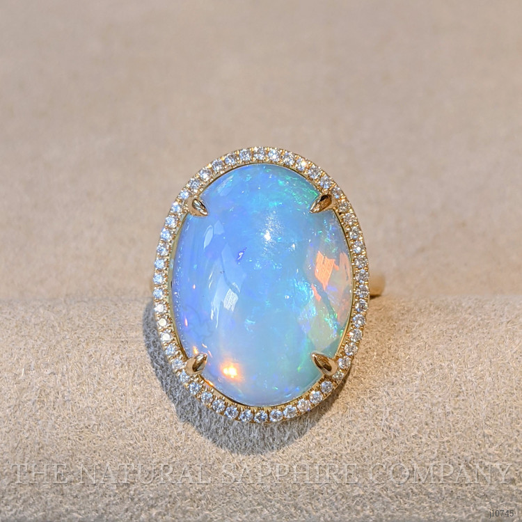 9.12 Ct. Opal Natural Diamond Antique Style Ring, 14K Yellow Gold