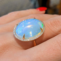 9.12 Ct. Opal Natural Diamond Antique Style Ring, 14K Yellow Gold Image