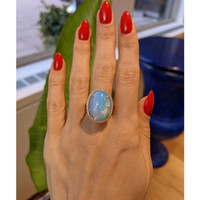 9.12 Ct. Opal Natural Diamond Antique Style Ring, 14K Yellow Gold Life Style