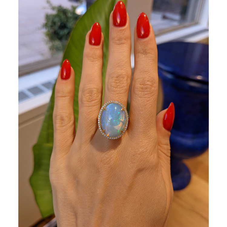 9.12 Ct. Opal Natural Diamond Antique Style Ring, 14K Yellow Gold