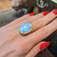 9.12 Ct. Opal Natural Diamond Antique Style Ring, 14K Yellow Gold Life Style