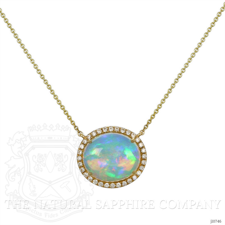 7.41 Ct. Opal Natural Diamond Antique Style Pendant, 14K Yellow Gold