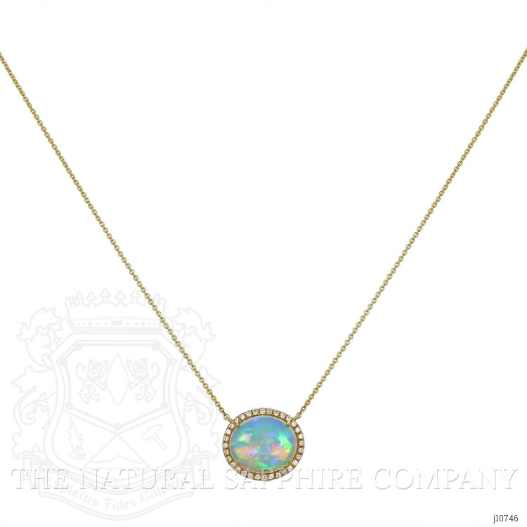 7.41 Ct. Opal Natural Diamond Antique Style Pendant, 14K Yellow Gold