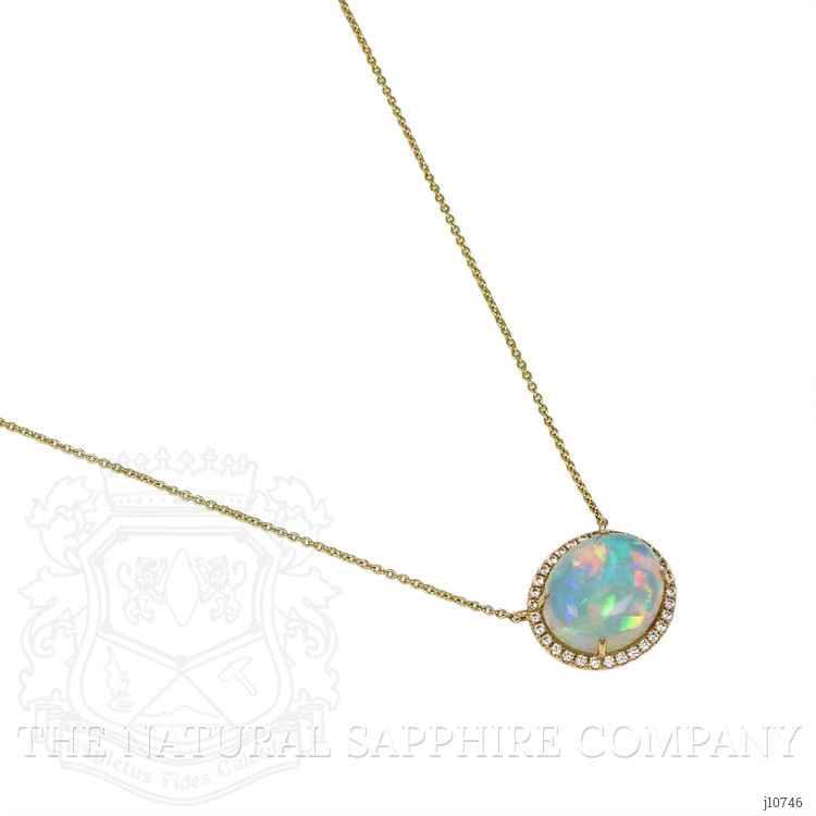 7.41 Ct. Opal Natural Diamond Antique Style Pendant, 14K Yellow Gold
