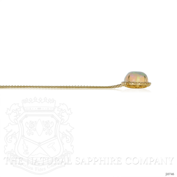 7.41 Ct. Opal Natural Diamond Antique Style Pendant, 14K Yellow Gold