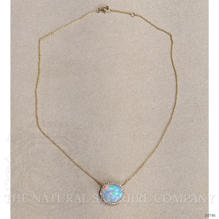 7.41 Ct. Opal Natural Diamond Antique Style Pendant, 14K Yellow Gold