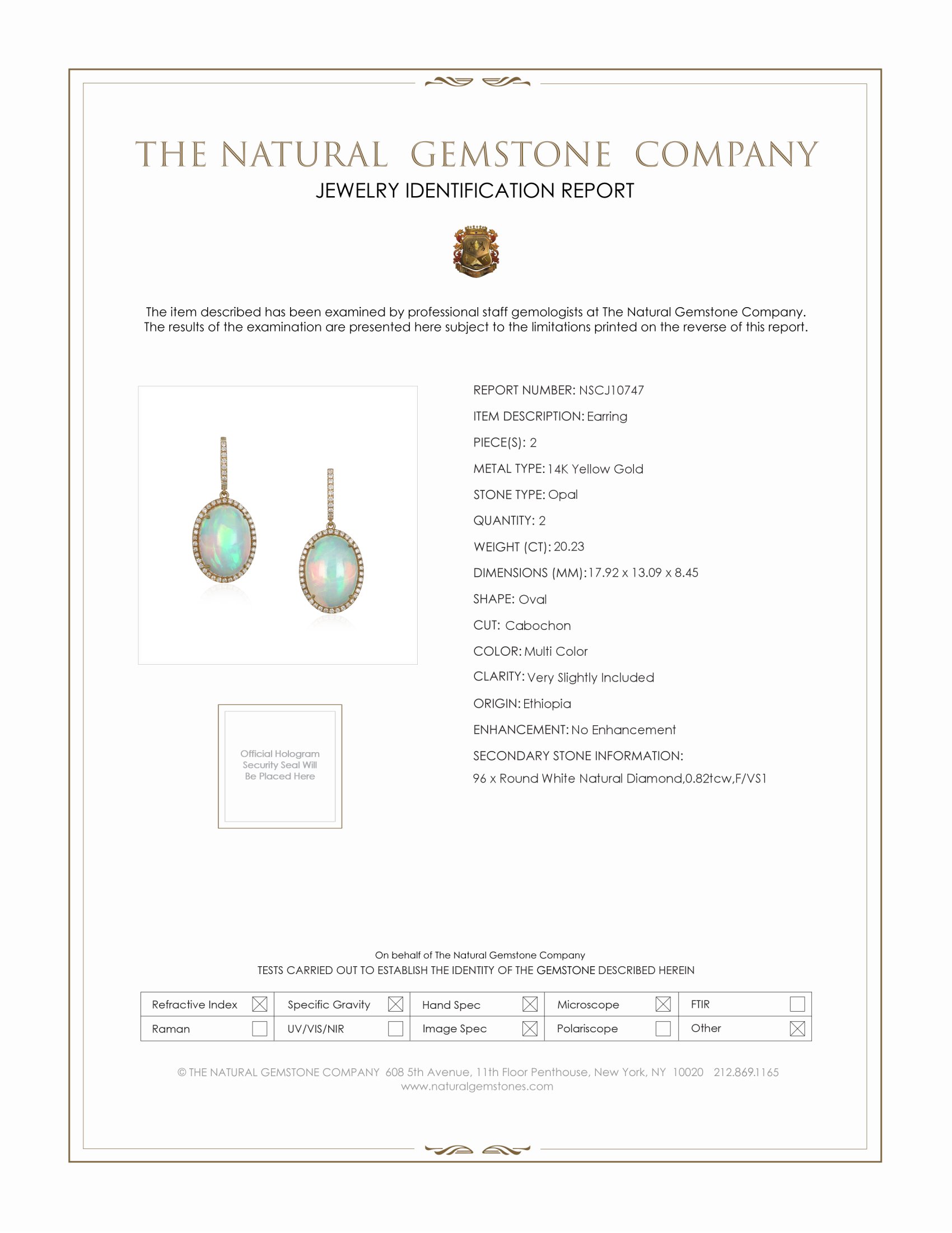 20.23 Ct.Tw. Opal Natural Diamond Halo Earrings, 14K Yellow Gold