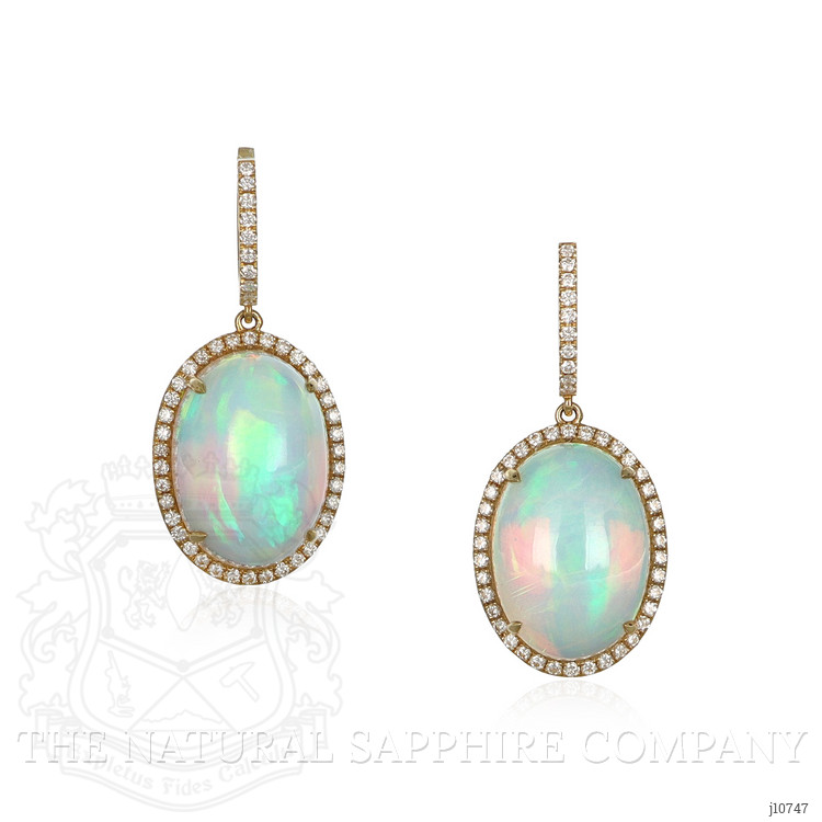 20.23 Ct.Tw. Opal Natural Diamond Halo Earrings, 14K Yellow Gold