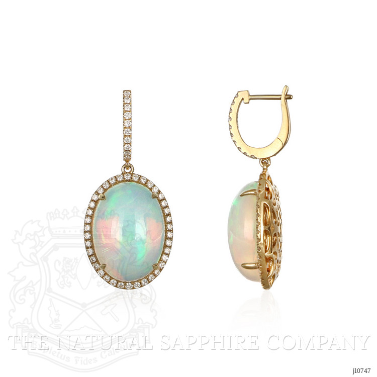 20.23 Ct.Tw. Opal Natural Diamond Halo Earrings, 14K Yellow Gold