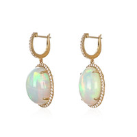 20.23 Ct.Tw.Total Carat Weight Opal Natural Diamond Halo Earrings, 14K Yellow Gold Image