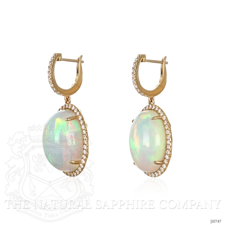 20.23 Ct.Tw. Opal Natural Diamond Halo Earrings, 14K Yellow Gold