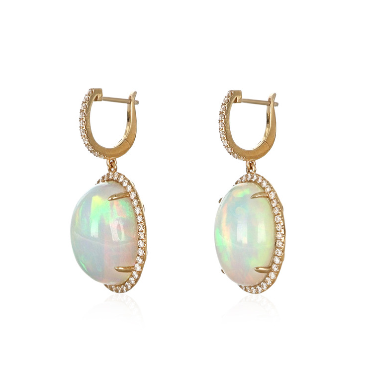 20.23 Ct.Tw. Opal Natural Diamond Halo Earrings, 14K Yellow Gold