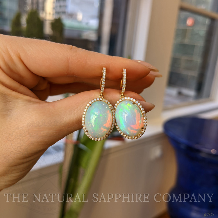 20.23 Ct.Tw. Opal Natural Diamond Halo Earrings, 14K Yellow Gold