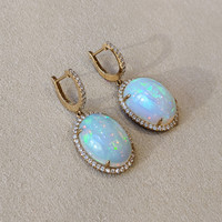 20.23 Ct.Tw.Total Carat Weight Opal Natural Diamond Halo Earrings, 14K Yellow Gold Life Style