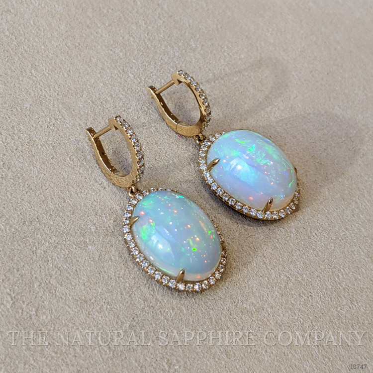 20.23 Ct.Tw. Opal Natural Diamond Halo Earrings, 14K Yellow Gold