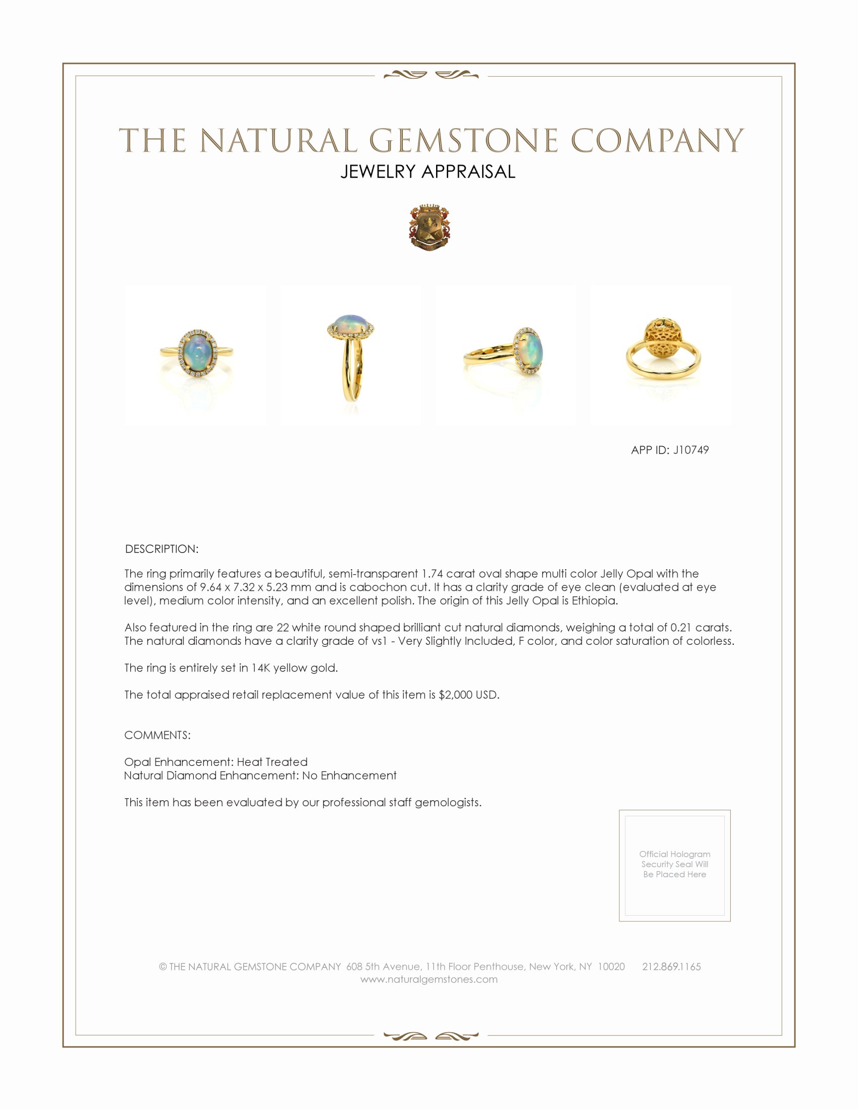 1.74 Ct. Opal Natural Diamond Antique Style Ring, 14K Yellow Gold