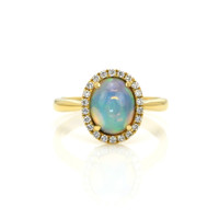 1.74 Ct. Opal Natural Diamond Antique Style Ring, 14K Yellow Gold Video