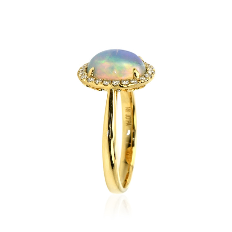 1.74 Ct. Opal Natural Diamond Antique Style Ring, 14K Yellow Gold