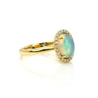 1.74 Ct. Opal Natural Diamond Antique Style Ring, 14K Yellow Gold Image