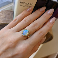 1.74 Ct. Opal Natural Diamond Antique Style Ring, 14K Yellow Gold Life Style