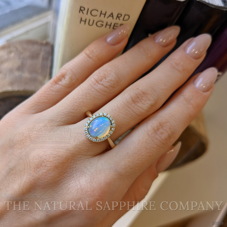 1.74 Ct. Opal Natural Diamond Antique Style Ring, 14K Yellow Gold