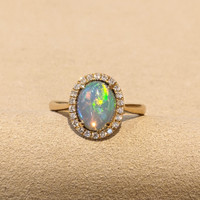 1.74 Ct. Opal Natural Diamond Antique Style Ring, 14K Yellow Gold Life Style