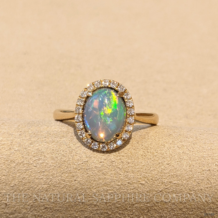 1.74 Ct. Opal Natural Diamond Antique Style Ring, 14K Yellow Gold