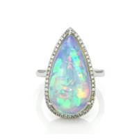 10.10 Ct. Opal Natural Diamond Pave Ring, 14K White Gold Video