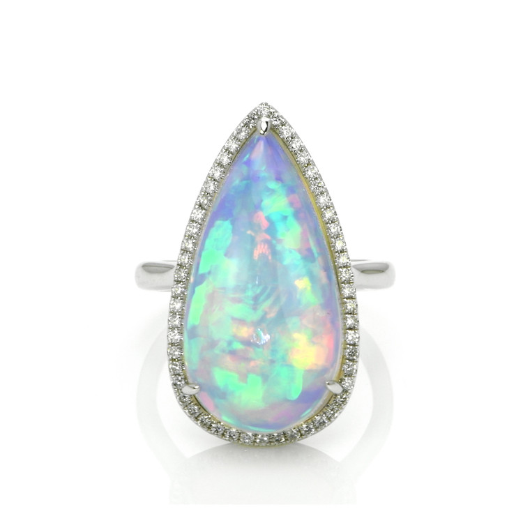 10.10 Ct. Opal Natural Diamond Pave Ring, 14K White Gold
