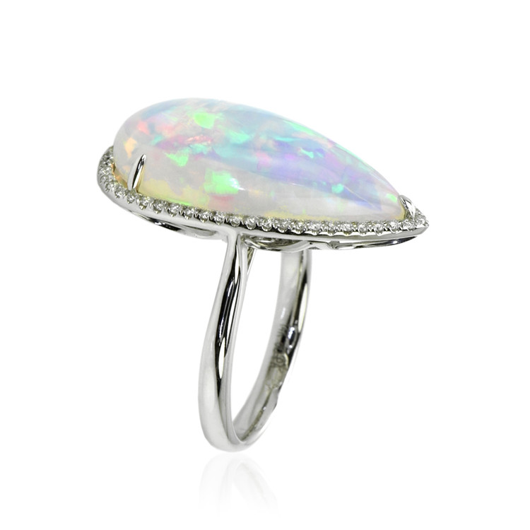 10.10 Ct. Opal Natural Diamond Pave Ring, 14K White Gold