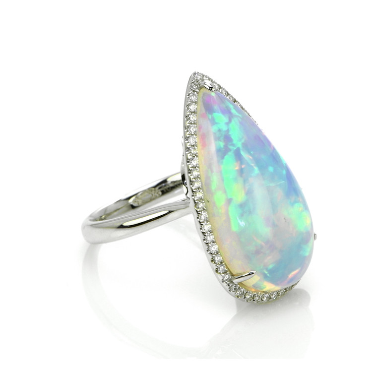 10.10 Ct. Opal Natural Diamond Pave Ring, 14K White Gold