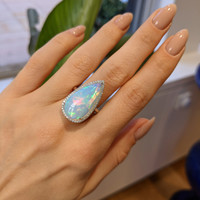 10.10 Ct. Opal Natural Diamond Pave Ring, 14K White Gold Life Style