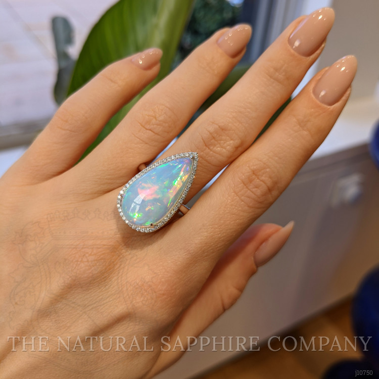 10.10 Ct. Opal Natural Diamond Pave Ring, 14K White Gold