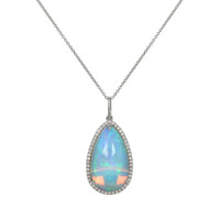 11.83 Ct. Opal Natural Diamond Halo Pendant, 14K White Gold Video