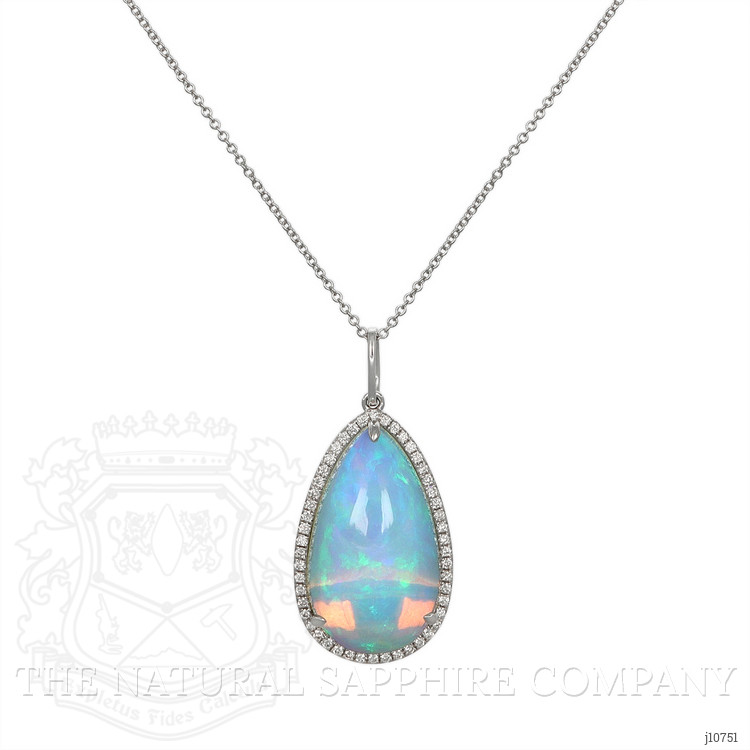 11.83 Ct. Opal Natural Diamond Halo Pendant, 14K White Gold