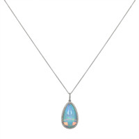 11.83 Ct. Opal Natural Diamond Halo Pendant, 14K White Gold Image