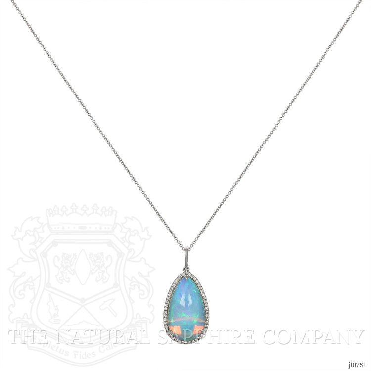 11.83 Ct. Opal Natural Diamond Halo Pendant, 14K White Gold