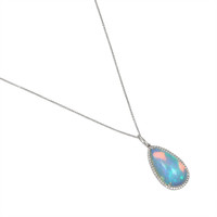11.83 Ct. Opal Natural Diamond Halo Pendant, 14K White Gold Image