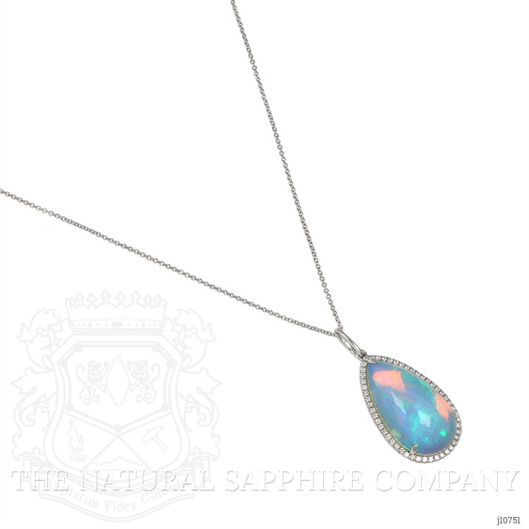 11.83 Ct. Opal Natural Diamond Halo Pendant, 14K White Gold