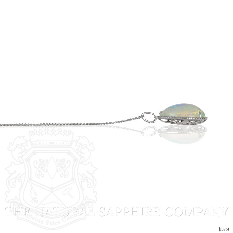 11.83 Ct. Opal Natural Diamond Halo Pendant, 14K White Gold