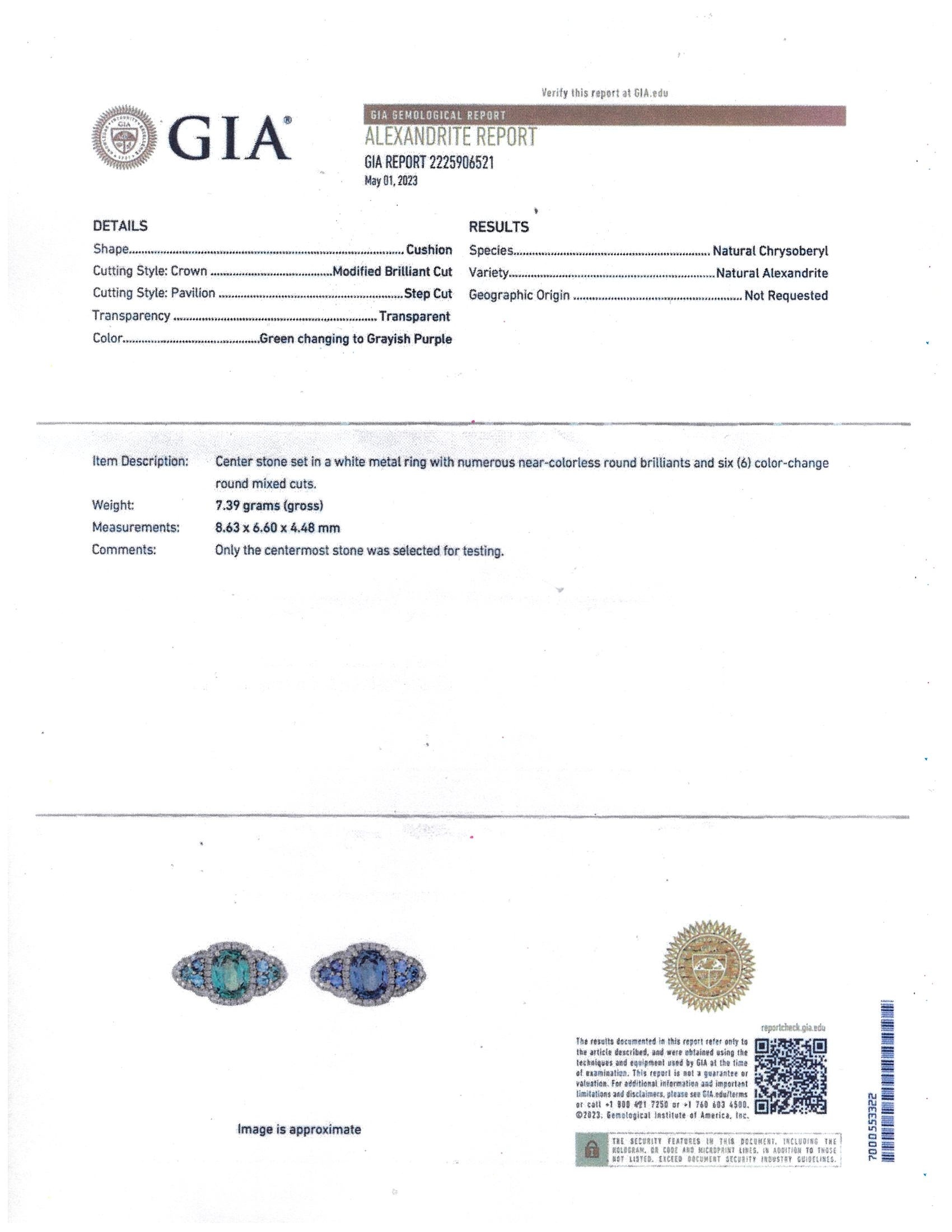 2.30 Ct. Alexandrite Natural Diamond Three Stone Ring, 18K White Gold