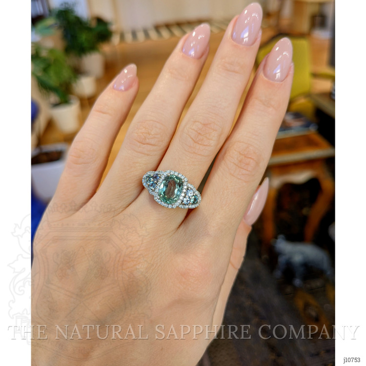 2.30 Ct. Alexandrite Natural Diamond Three Stone Ring, 18K White Gold