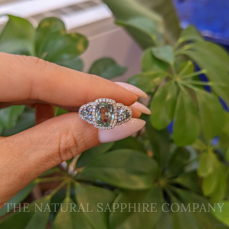 2.30 Ct. Alexandrite Natural Diamond Three Stone Ring, 18K White Gold