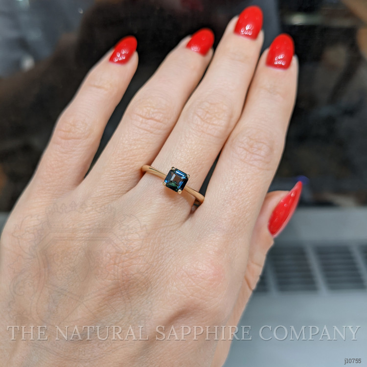 1.06 Ct. Greenish Blue Sapphire Solitaire Ring, 14K Yellow Gold