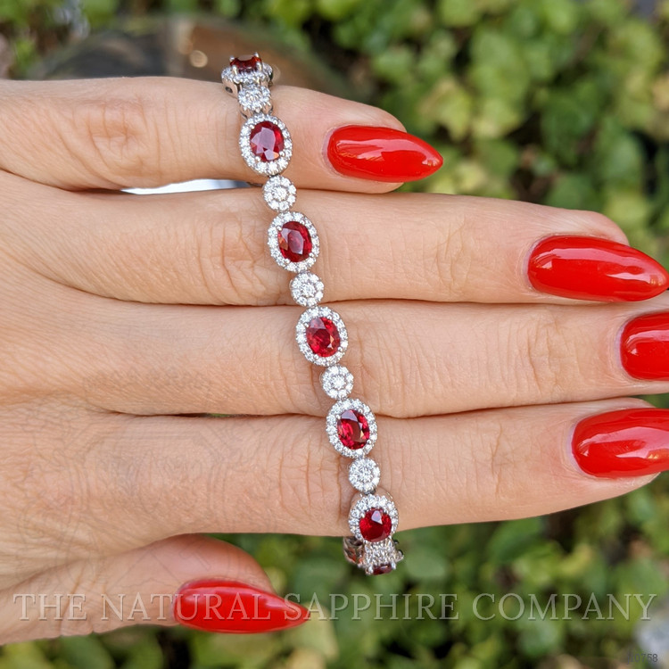 6.75 Ct.Tw. Ruby Natural Diamond Halo Bracelet, 18K White Gold
