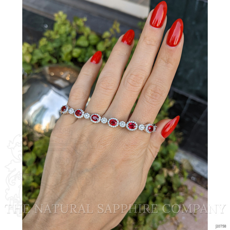 6.75 Ct.Tw. Ruby Natural Diamond Halo Bracelet, 18K White Gold